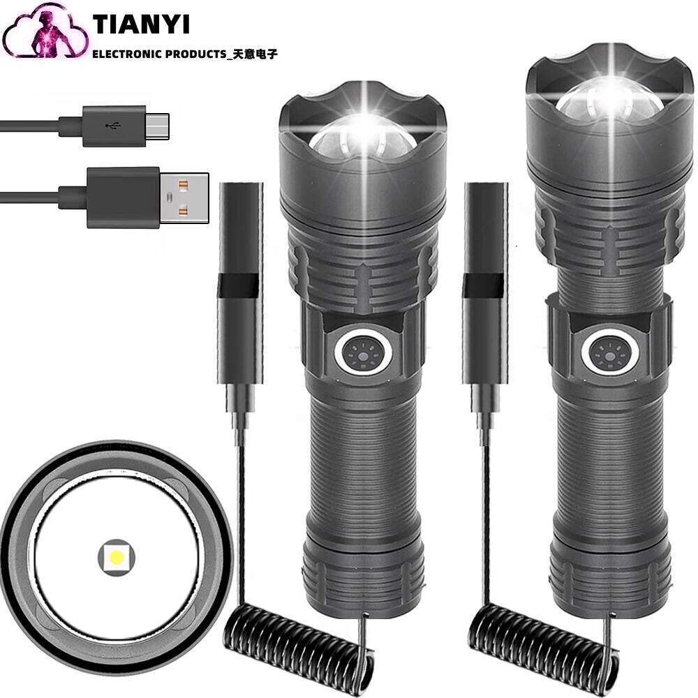 30W White Laser Flashlight with Type-C Charging, LED, High-Power Long-Range Zoom Outdoor Lighting Lamp Z260301