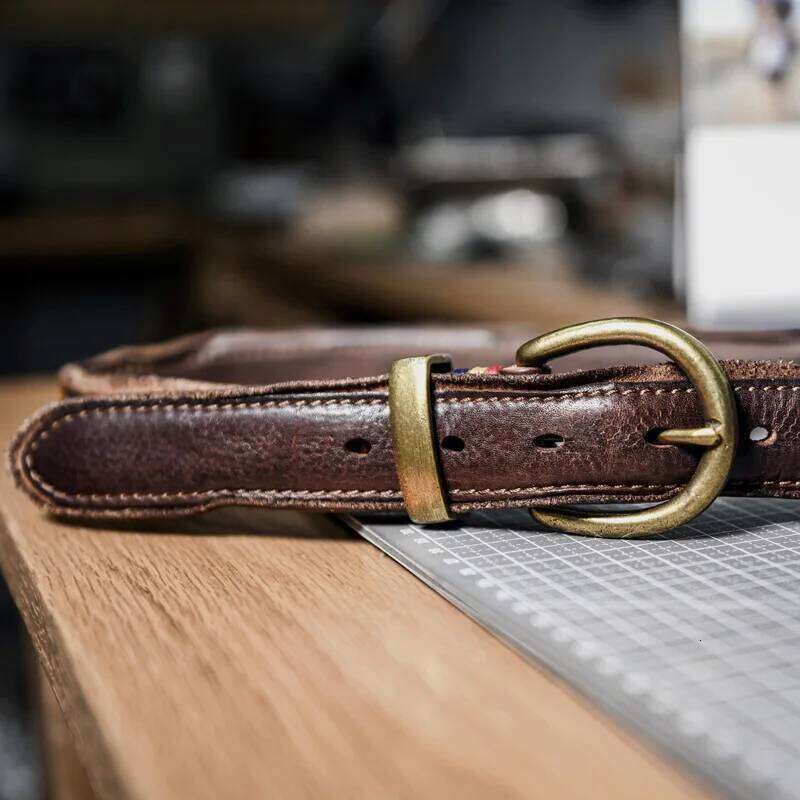 Brass Pin Buckle Retro Leather Personality Natural cowhide Fold Men's Jeans Luxury Trend Designer Belt S260228