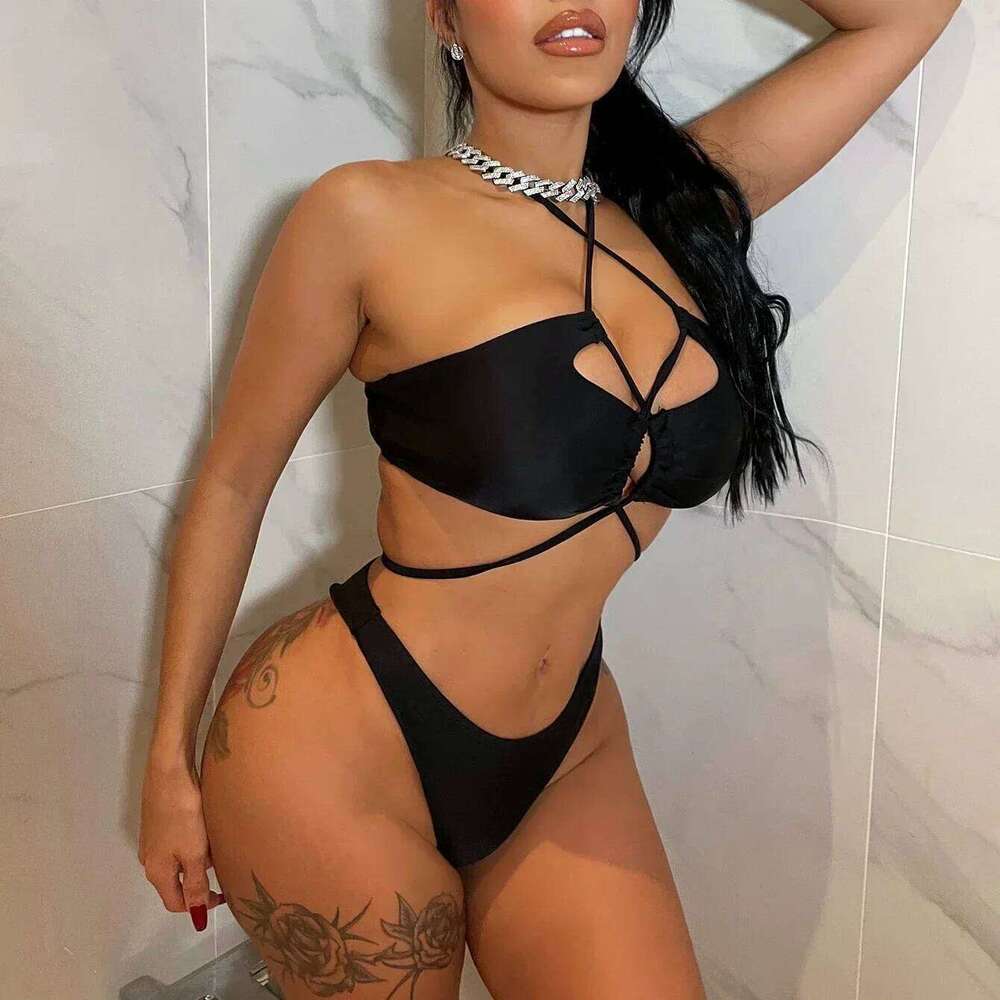 2025 Sexy Swimwear Swimsuit Women Black Hollow Cross Straps Bikinis Set Bathing Suit Beach Bikini Female Banadores Mujer Z260301