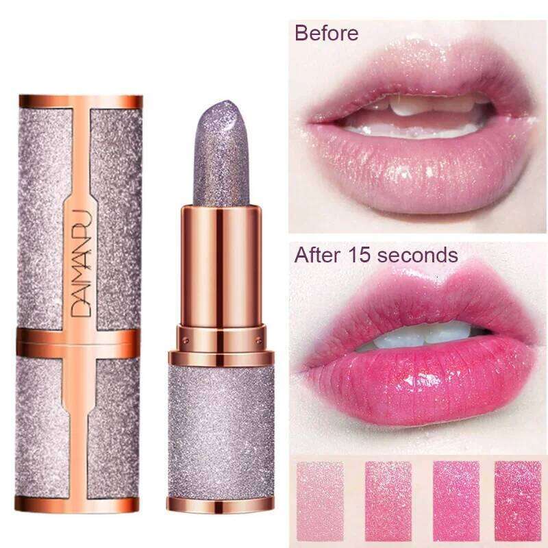 Diamond Temperature Color Changing Glitter Lipsticks Waterproof Longlasting Moisturizing Velvet Matte Lip Tint Sexy Lips Makeups H260302