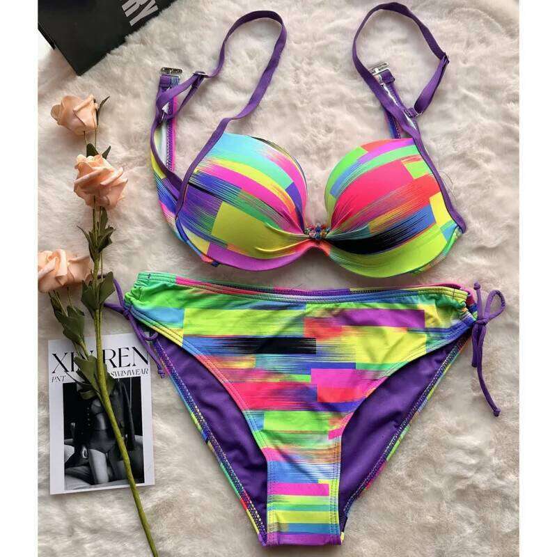Rainbow Sexy Bikinis Female Swimsuits Women Swimwear Push Up Swim Wear Bathing Suits Brazilian Bikini Set Beachwear Pool Bather Z260301