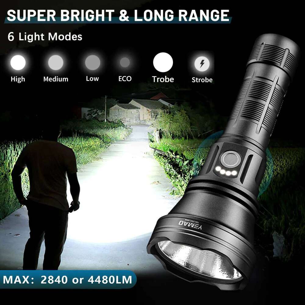 YEMAO 98KPro High Power Flashlight 2800LM Rechargeable 21700 Battery LED Flashlights 6 Modes with Memory 900m Throw Alloy Torch Z260301