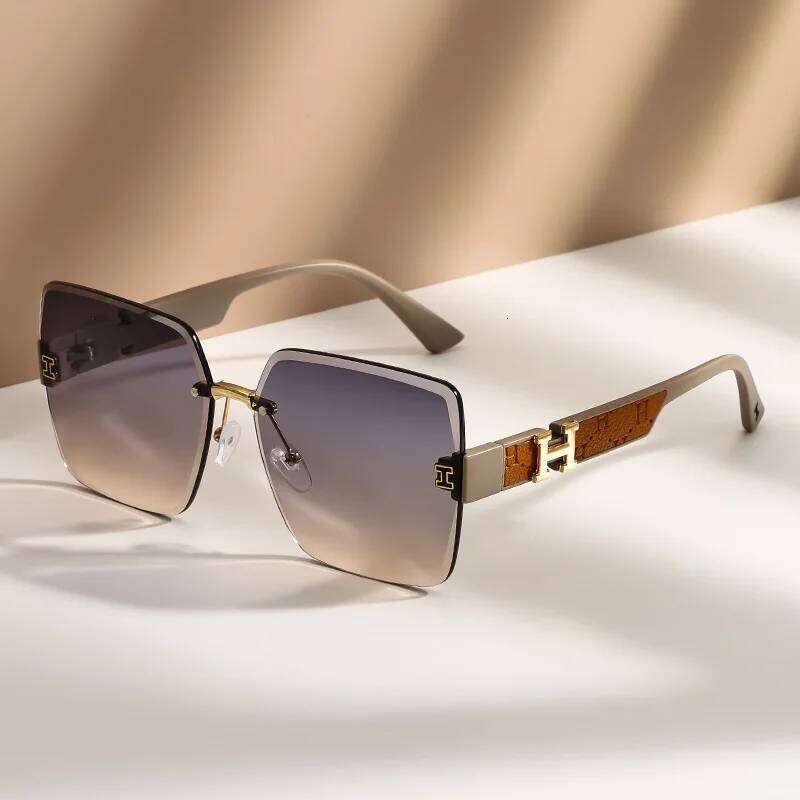 Large Square Frame Trendy Gradient Summer Sun Protection Rimless High-End Feel Sunglasses
