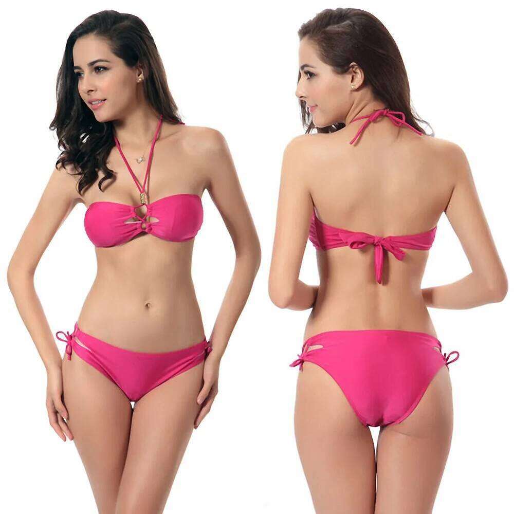 2025 New Arrival Women's Swimsuit Sexy Nylon Bikini Cutout Solid Color Beach Set Pool Spa Wear Z260301