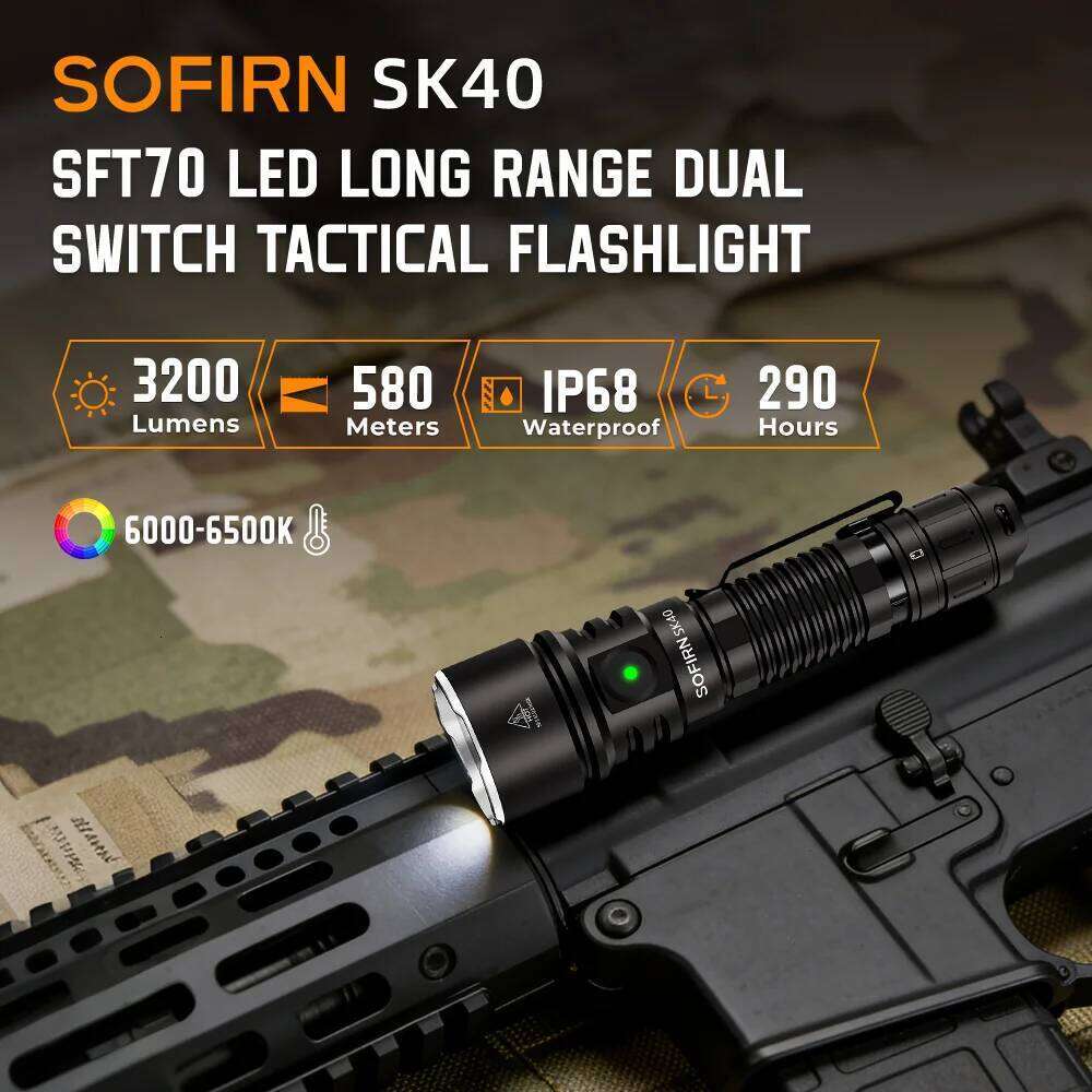 NEW SOFIRN SK40 3200lm Tactical Flashlight 580m Powerful Bright SFT70 LED IP68 waterproof Torch with Dual Switch Z260301