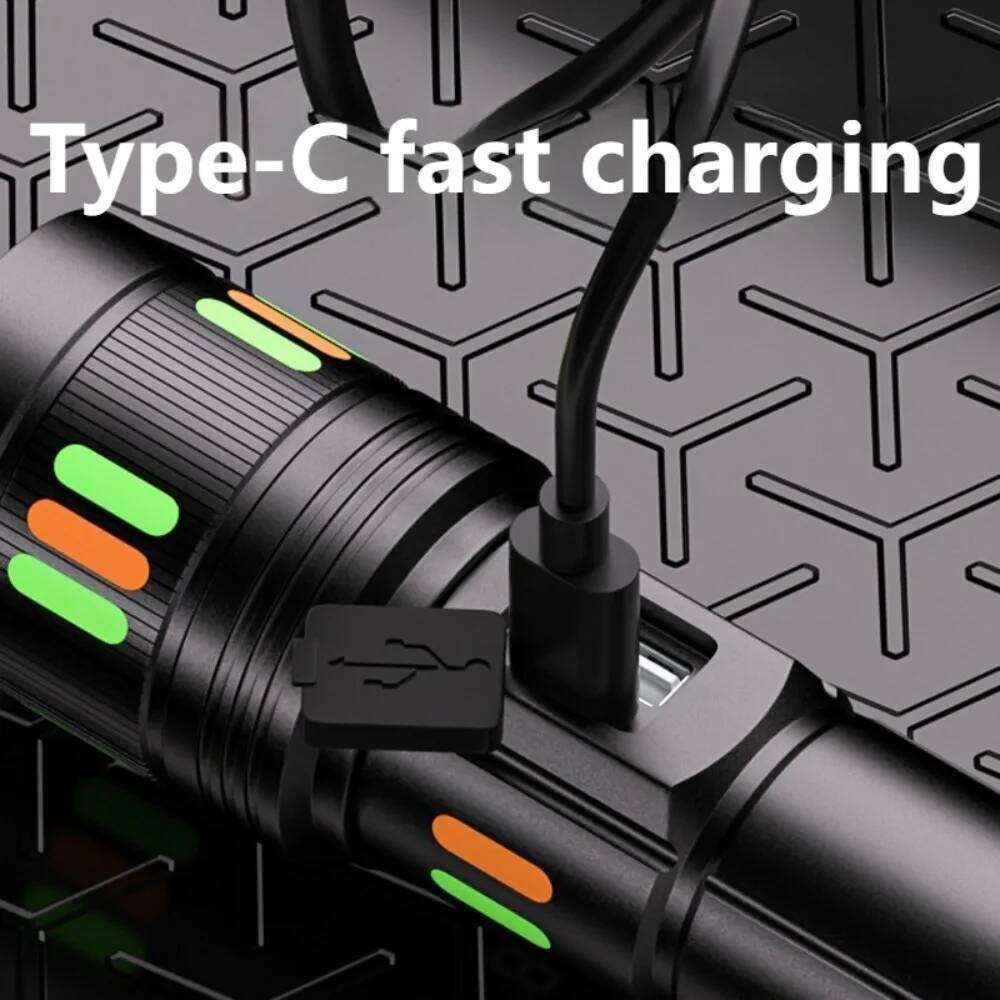 Powerful Long Range LED Flashlight Type-C Charging Zoomable Three Level Dimming Mode Handlamp for Camping Z260301