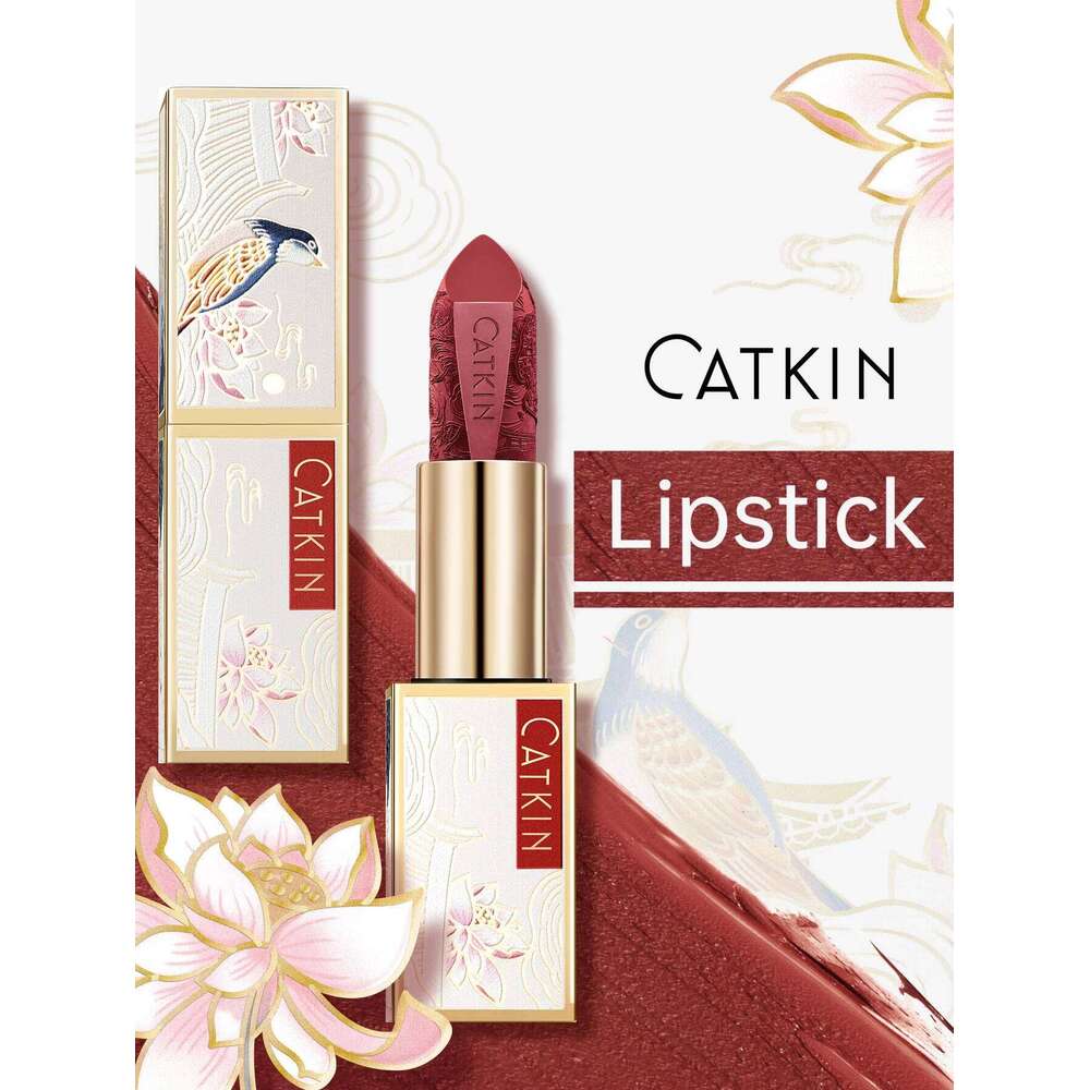CATKIN Dreamworld Carving Lipstick, Waterproof Long Lasting Satin Nourish Moisturizing Smooth Soft 0.13 Ounce-Chinese Style H260302