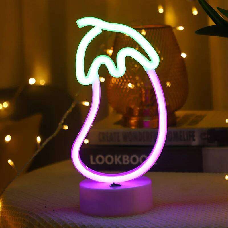 Flame Sign Neon Light LED Fire Flaming Logo Modeling eggplant Lamp Decor Barbecue restaurant Shop Room Wall Table Bar Club Party 26H0302 - view 5