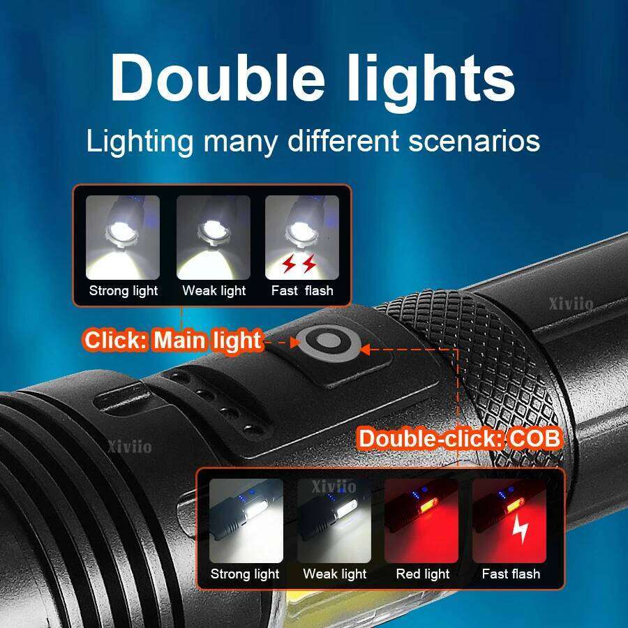 50000000LM High Powerful LED Flashlights Long Range 1500M Super Bright Torch Light Rechargeable Waterproof Outdoor Camping Lamp Z260301