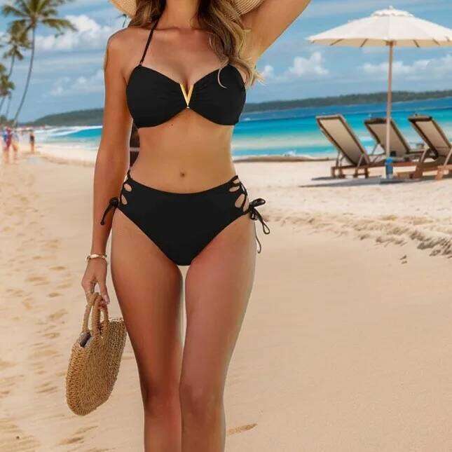 New detachable shoulder strap, sexy back, cross-cut bikini women's swimsuit for vacation bathing suit Z260301