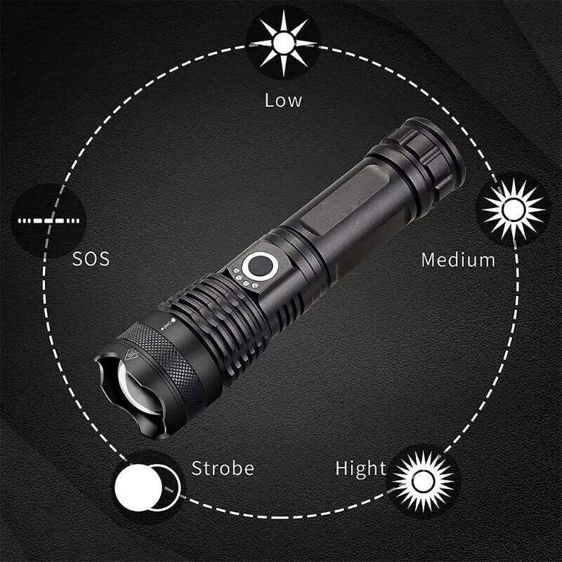 Super Bright LED Flashlight USB Rechargeable with Battery Display Torch Zoomable Suitable for Outdoor Camping Hunting Z260301