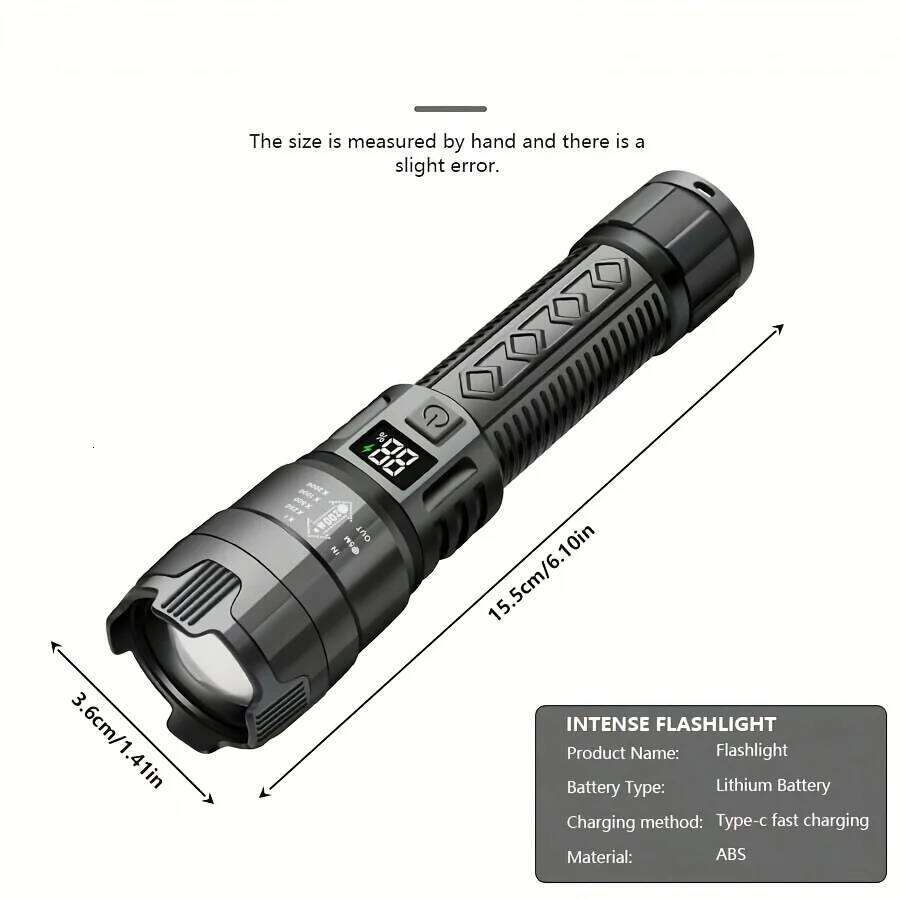USB-C Rechargeable LED Flashlight 100000LM Ultra Bright, Zoomable, 3 Modes, Compact for Camping & Emergencies Z260301