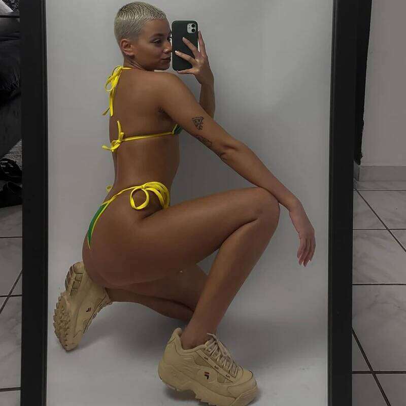 Sexy Green Bikini Two-pieces Y2K Halter 2024 Thong Swimsuit Women Swimwear Bandage Brazilian Bathing Suit Swim 2000s Z260301