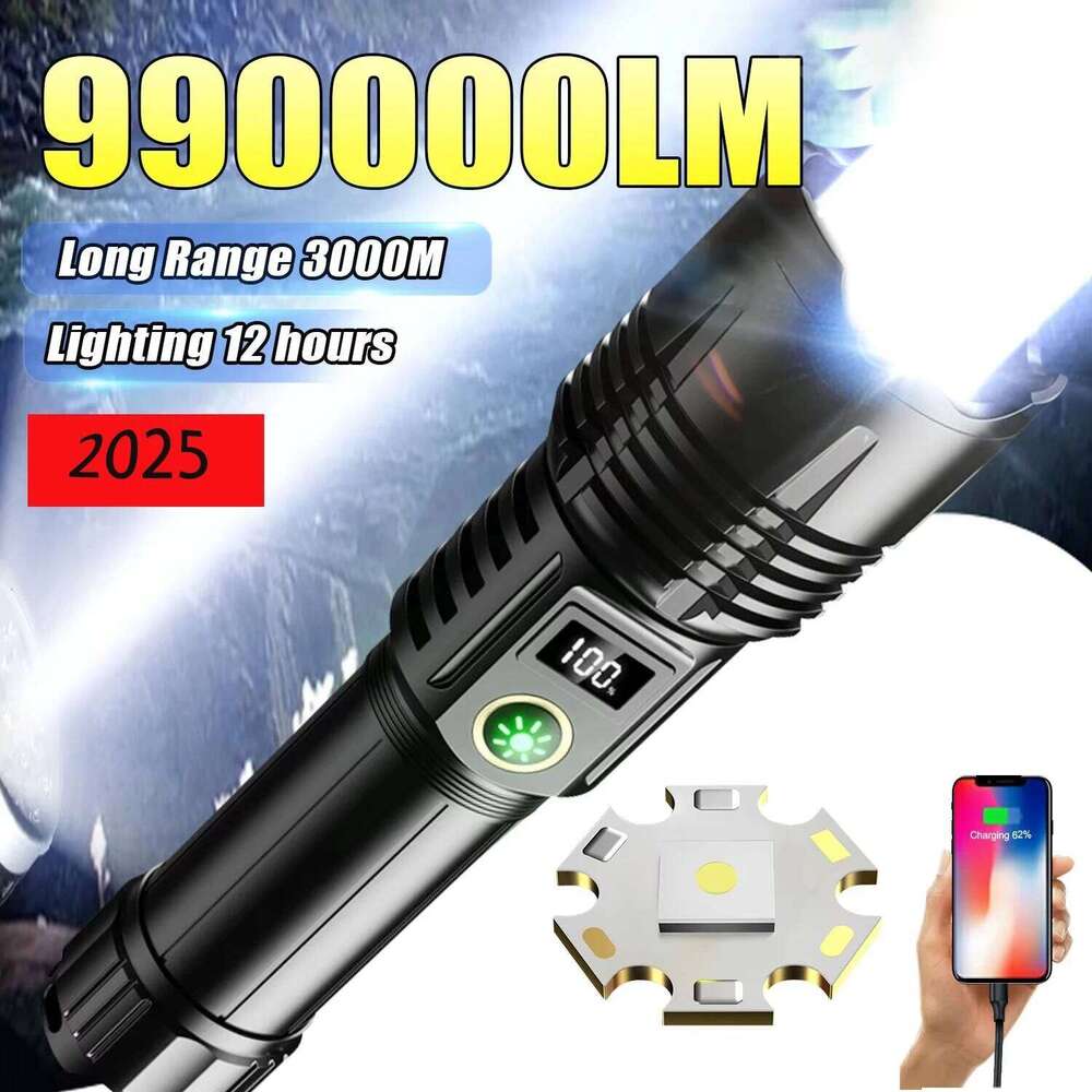 990000LM Most Powerful Flashlight Type-c Recharge 3000M Spotlight Tactical Flash Light 5000mAh High Power Led Flashlights Torch Z260301
