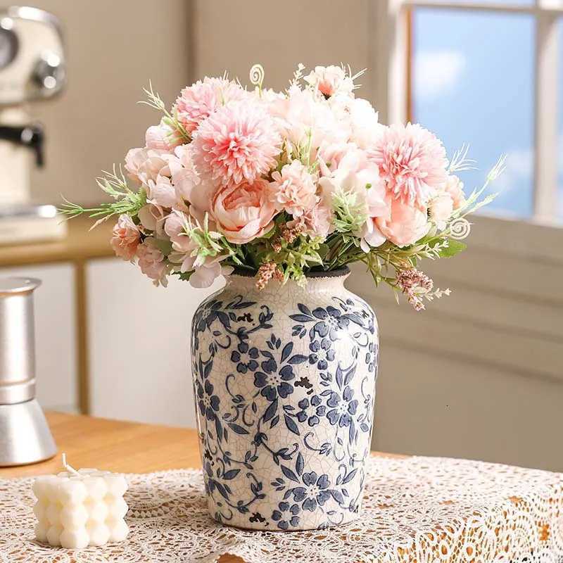 Blue and White Porcelain Vase Chinese Style Flower Arrangement Living Room Home DecorT260302