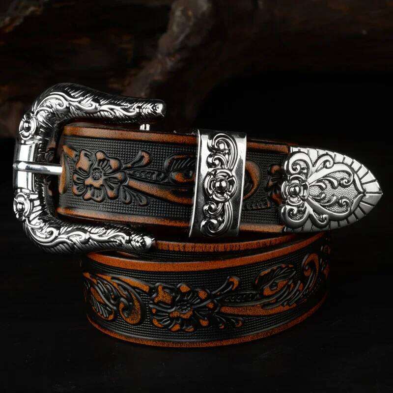 3.8cm Cowhide Belts For Men Print Top Grain Genuine Cow Leather Embossing Male Punk Belt for jeans Vintage Pin Buckle Strap S260228