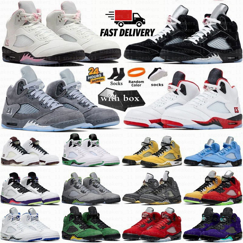 With Box Basketball Shoes 5s 5 Sneakers For Men Black Metallic Reimagined Medium Soft Pink Muslin Fire Red Wolf Grey Racer Blue Unc Aqua Trainers Sports