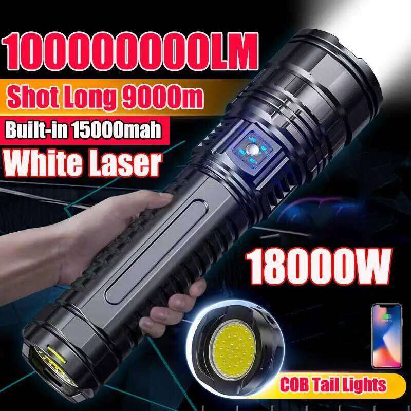 10000000LM LED White Laser Built-in Battery Flash Light Emergency Spotlights 5km Most Powerful Led Flashlights Tactical 15000mah Z260301