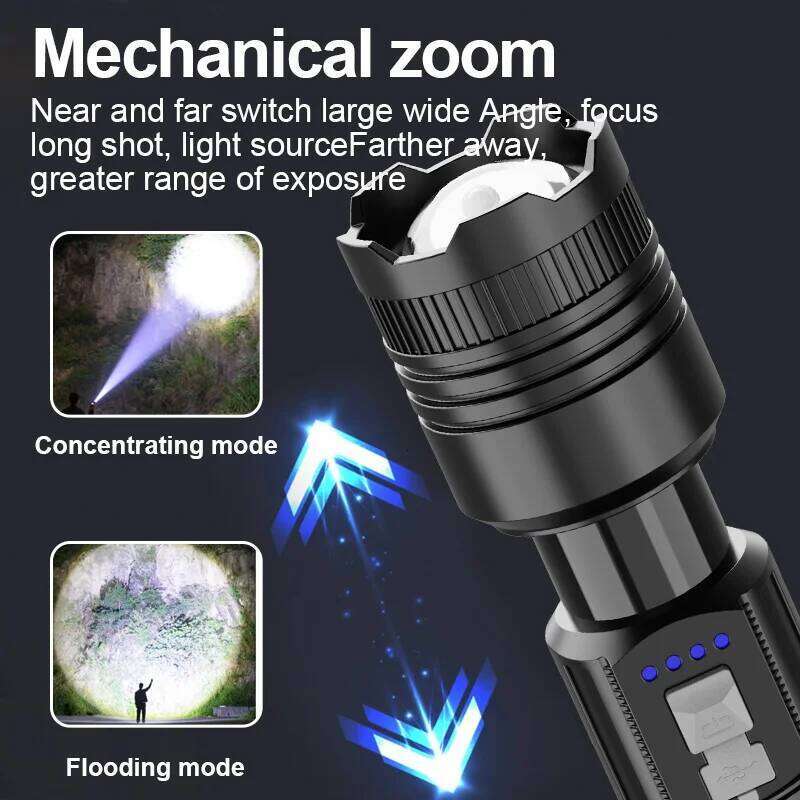 Strong ultra bright flashlight with adjustable zoom multiple levels of focus, floodlight, and long-range lase Z260301