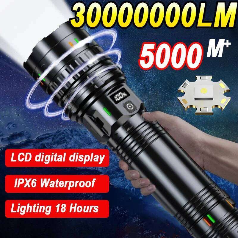 30000000LM High Power LED Flashlight Most Bright Tactical Torch Rechargeable Portable Light Long Shot 5000M Camping Hunting Lamp Z260301