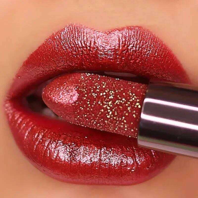 Diamond Pearlescent Lipstick Waterproof Long Lasting Non-stick Cup Matte Velvet Shiny Lipsticks Red Sexy Lips Makeup Cosmetics H260302