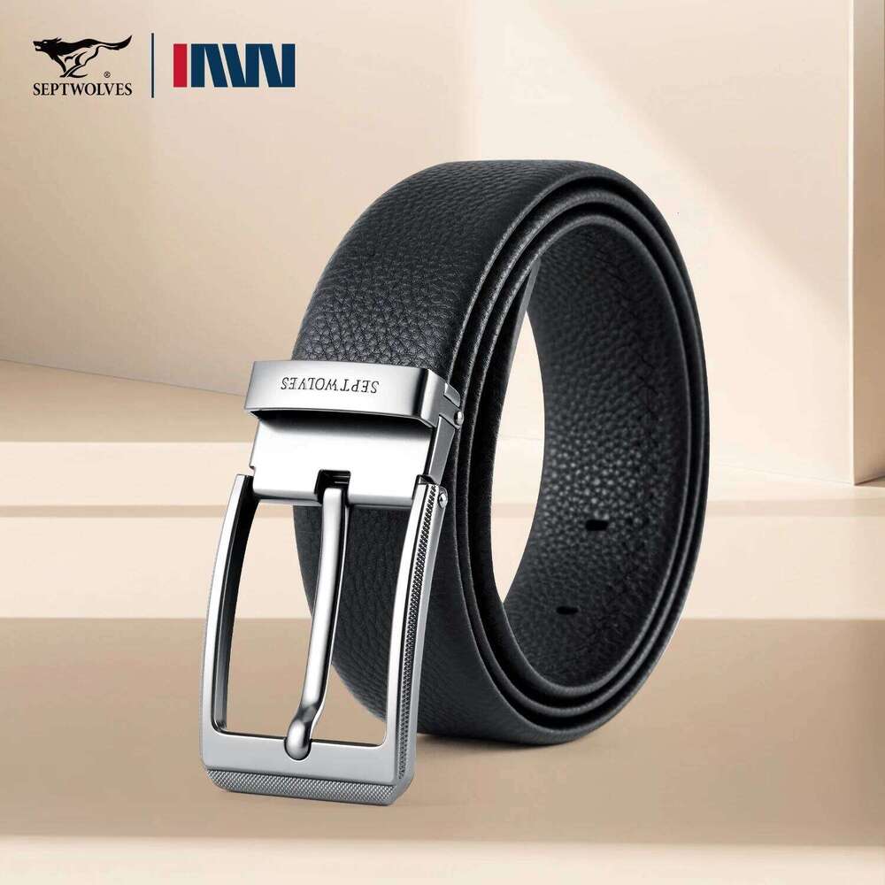 Septwolves Cowhide Men's Belt Alloy Pin Clip Buckle Business Belts 3.8cm Width Luxury Brand With Fashion Box Father Husband Gift S260228