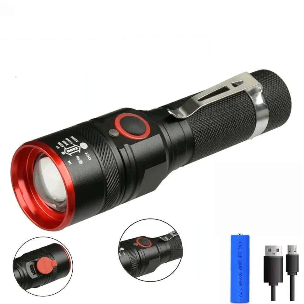 5200LM Rechargeable Waterproof Zoomable 3 - modes T Led Flashlight 18650 with USB cable Suitable for Camping z40 Z260301