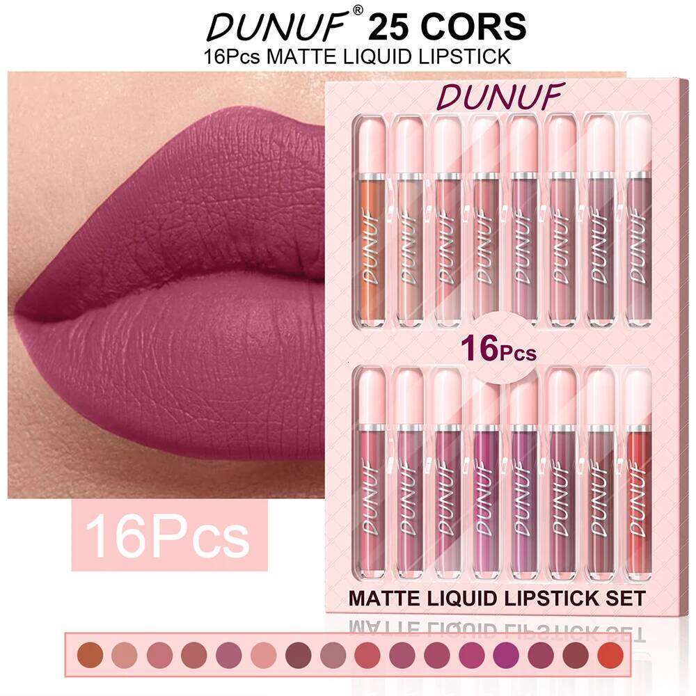 Matte Lip Gloss 16pc/set: Waterproof Lipstick Moisturizing Long Lasting Non-Stick Cup, Nude, Y2K Christmas Valentine's Day Gifts H260302