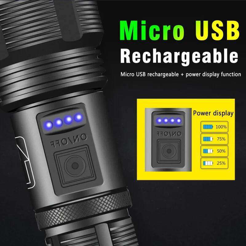 XHP50 Led Flashlight 5 Modes Torch Usb-C Rechargeable 18650 Battery Zoomable Lantern Emergency Lighting for Outdoor Z260301