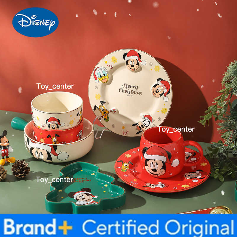 Disney Mickey Christmas Bowls And Plates Ceramic Bowls Tableware Gift Dining Bowl Limited Shape Plate Cutlery Set Christmas Gift H260302