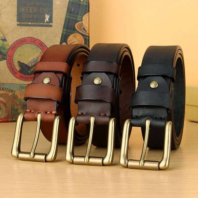 5mm Thicken Full Grain Leather Heavy Duty Work Mens High Hardness Solid Brass Pin Buckle Brown Belt S260228