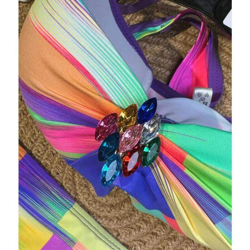Rainbow Sexy Bikinis Female Swimsuits Women Swimwear Push Up Swim Wear Bathing Suits Brazilian Bikini Set Beachwear Pool Bather Z260301