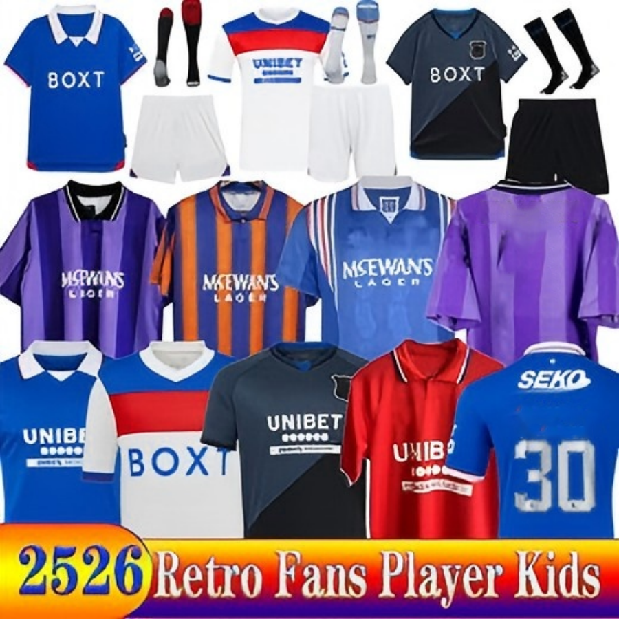 25 26 Glasgow RangersSoccer Jerseys Retro home shirt away Glasgow COLAK ROOFE LUNDSTRAM HAGI BARKER MORELOS TAVERNIER KENT TILLMAN 3RD Football man kids kit