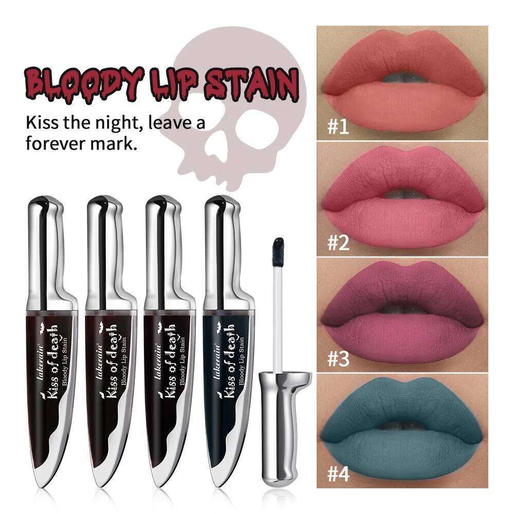 Lip Stain Kiss Death Bloody Gothic Matte Long Lasting Waterproof Change of Black Vampire Halloween Cosplay Makeup H260302