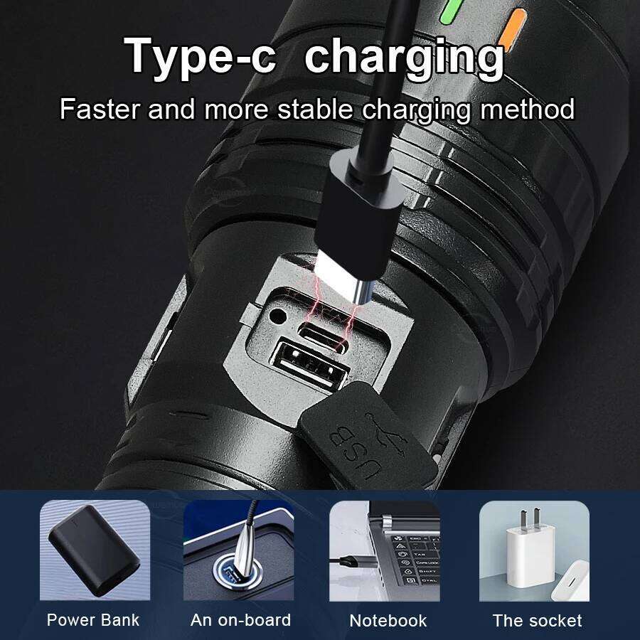Super Powerful LED Flashlights 50000000LM Type-C Rechargeable Torch Lantern Tactical Flashlight Light 20000mAh Built-in Battery Z260301