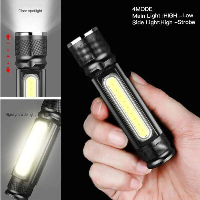 USB Rechargeable Multifunctional LED Flashlight Built-in battery Powerful T6 torch Side COB tail magnet Work Light Z260301