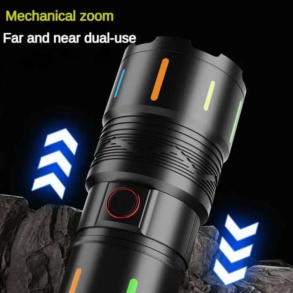High Power Spotlight White Laser LED Fluorescent Absorbing Film Luminous Colorful Zoom Flashlight Camping Emergency Z260301