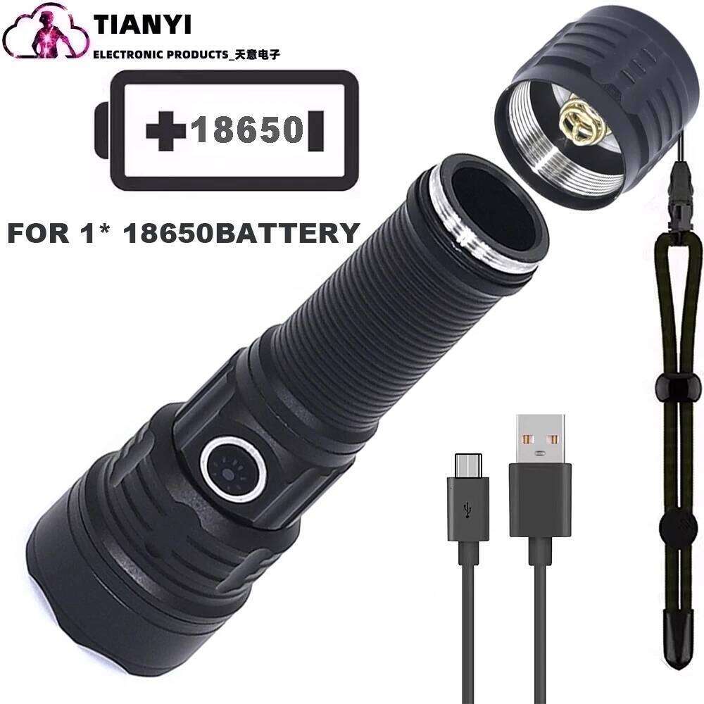 Tactical Flashlight High Brightness USB Rechargeable Search Light with Focusing Bracket Yellow Beam for Outdoor Emergency Z260301