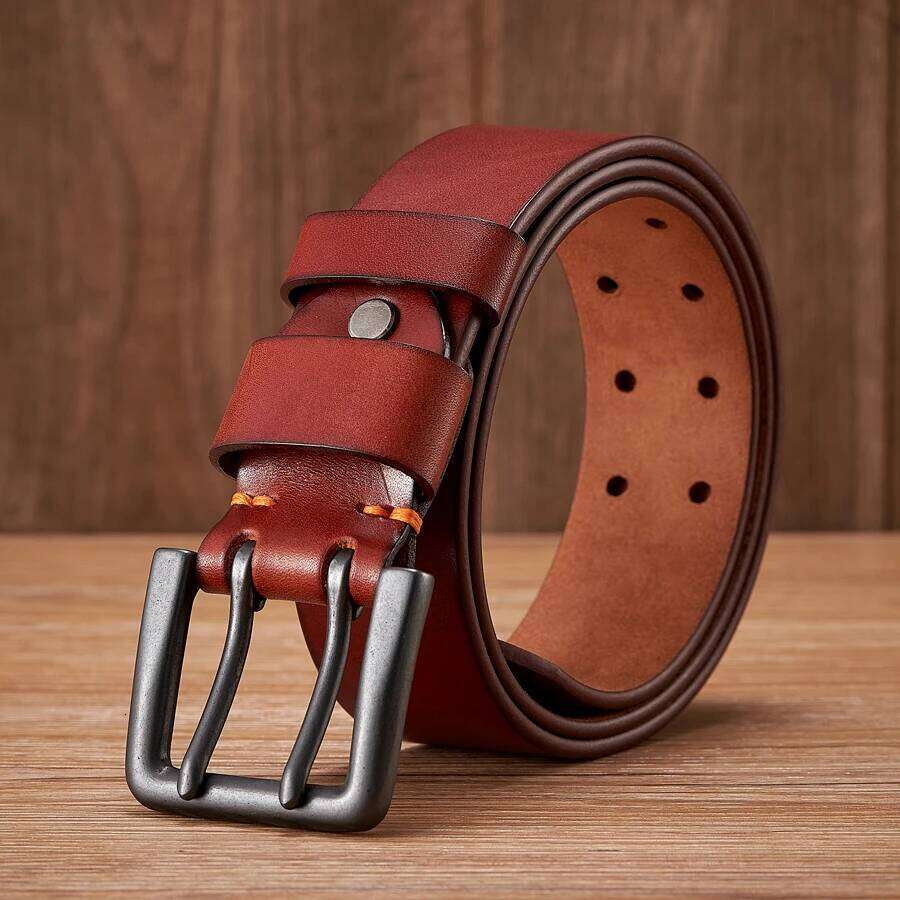 4.3cm Thick High Quality Cowskin Genuine Leather For Men Luxury Designer Male Belt Double Pin Buckle Cowboy Jeans Strap S260228