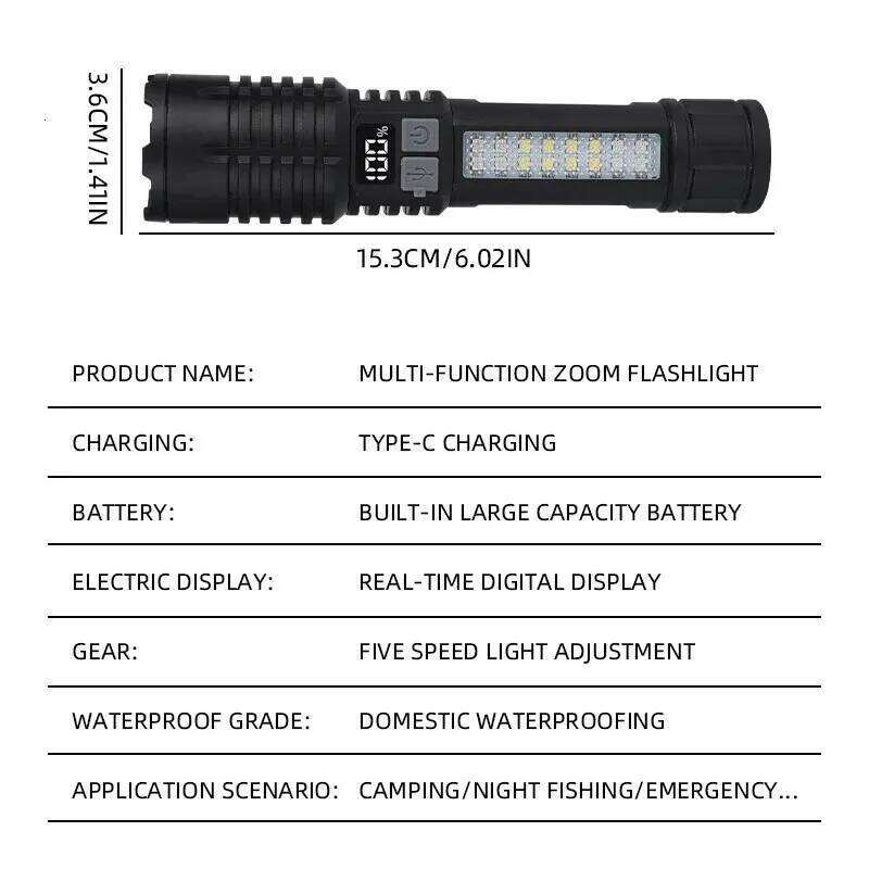 Powerful LED Flashlight Super Bright Rechargeable Portable Ultra Power Torch Lamp Outdoor Emergency Camping Lantern Z260301