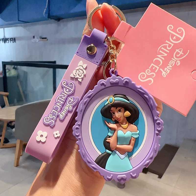 Disney Princess Ariel Snow White Acrylic Mirror Keychain Cute Bag Charm Purse Accessories for Women Girls Gift Kawaii H260302
