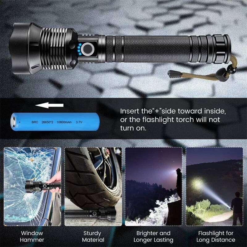 90000 Lumens Led Flashlights USB Rechargeable Brightest Flashlight Waterproof Zoomable LED Tactical Torch Light for Camping Z260301