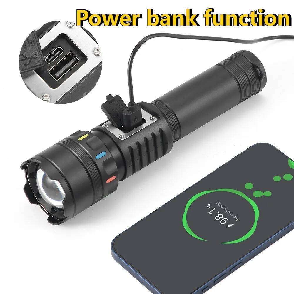 Super Bright LED White Laser Flashlight COB Work Light Type-C Rechargeable Zoomable Long Shot Torch for Outdoor Camping Z260301