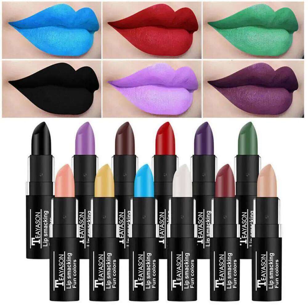 2025 HOT Waterproof Velvet Matte Black White Lasting Pigment Green Purple Lipstick Christmas Halloween Party Lip Makeup H260302