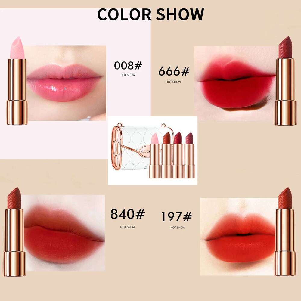 Luxury 4-Piece Lipstick Set, Waterproof & Long-Lasting 3.8g Each + Stylish Chain Bag Packaging for Christmas Gift H260302