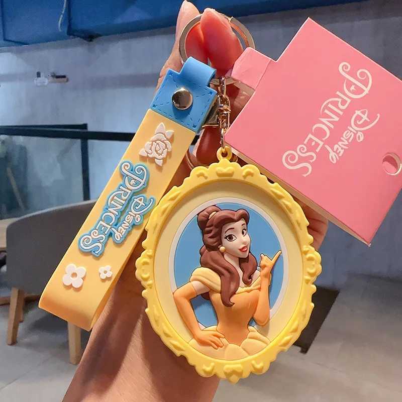 Disney Princess Ariel Snow White Acrylic Mirror Keychain Cute Bag Charm Purse Accessories for Women Girls Gift Kawaii H260302