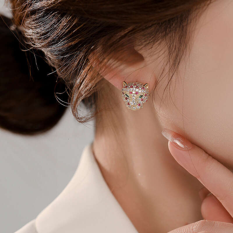Leopard Head Earrings Trendy Light Luxury Style And Personality High-end Earrings