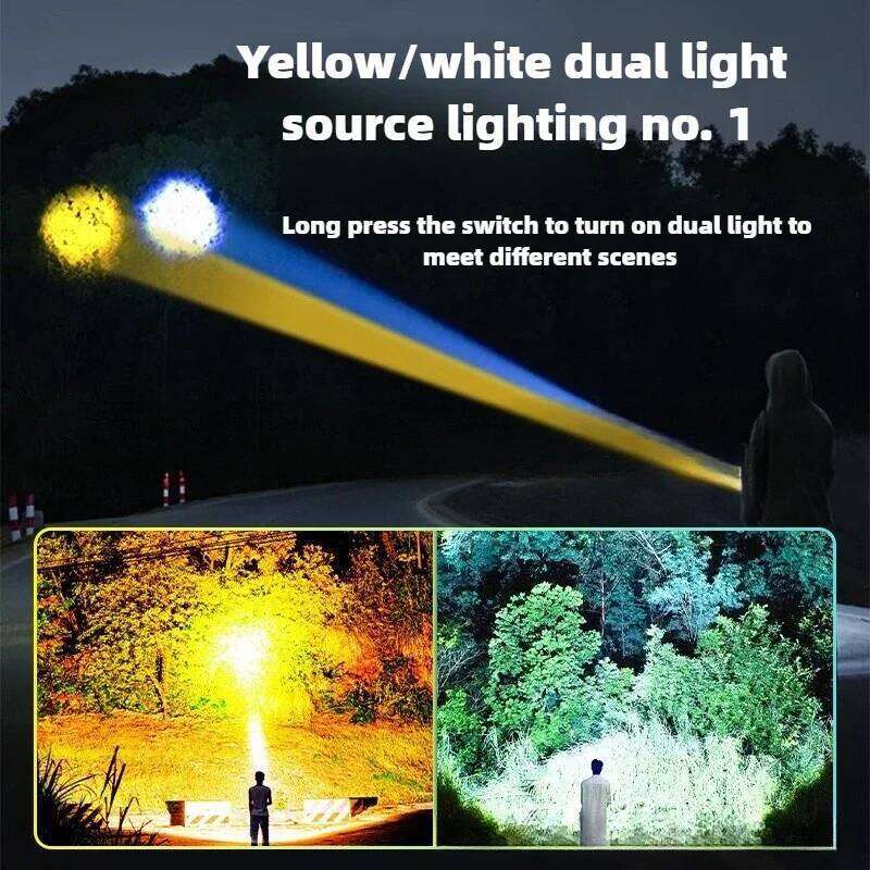 100000Lm High Power White And Yellow Laser Dual Source Cob Side Light Tactical Flashlight Emergency Spotlight Z260301