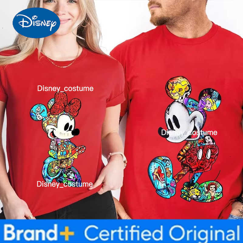 Disney Couple Mickey Mouse and Minnie Print T-shirt Mens and Womens Casual Cotton Short-sleeved T-shirt Oversize Clothing H260302