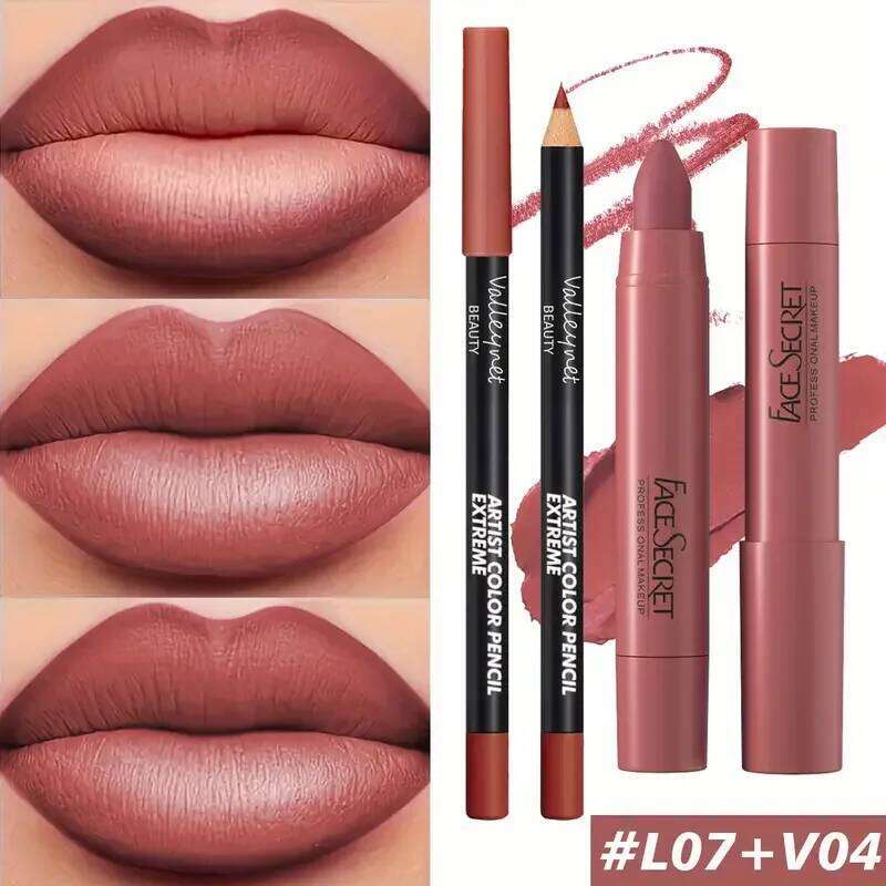 2pcs/Set Matte Velvet Lipstick - Long-lasting waterproof high-saturation non-sticky formula, deep berry tones, pink tones H260302